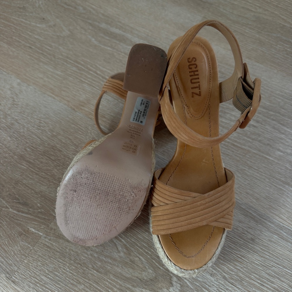 SCHUTZ Tan Braided Platform Espadrille Heels - Picture 6 of 9